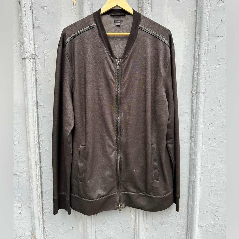 John Varvatos Grey “luxe” light pleather accented jacket, size XL